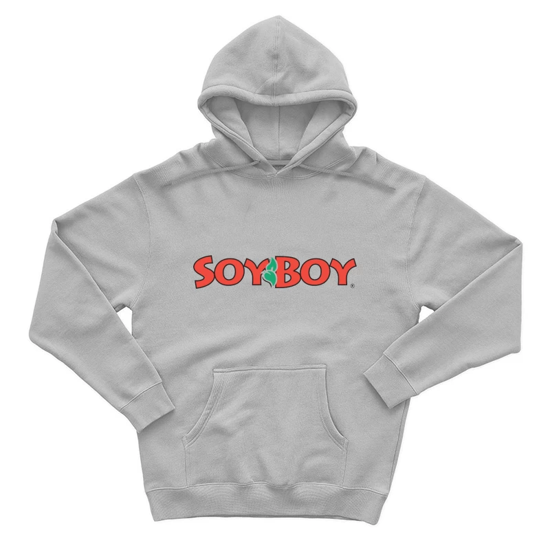 Soyboy Brand Logo with Red Letters and Green Leaf Design Male Pullover Hoodie