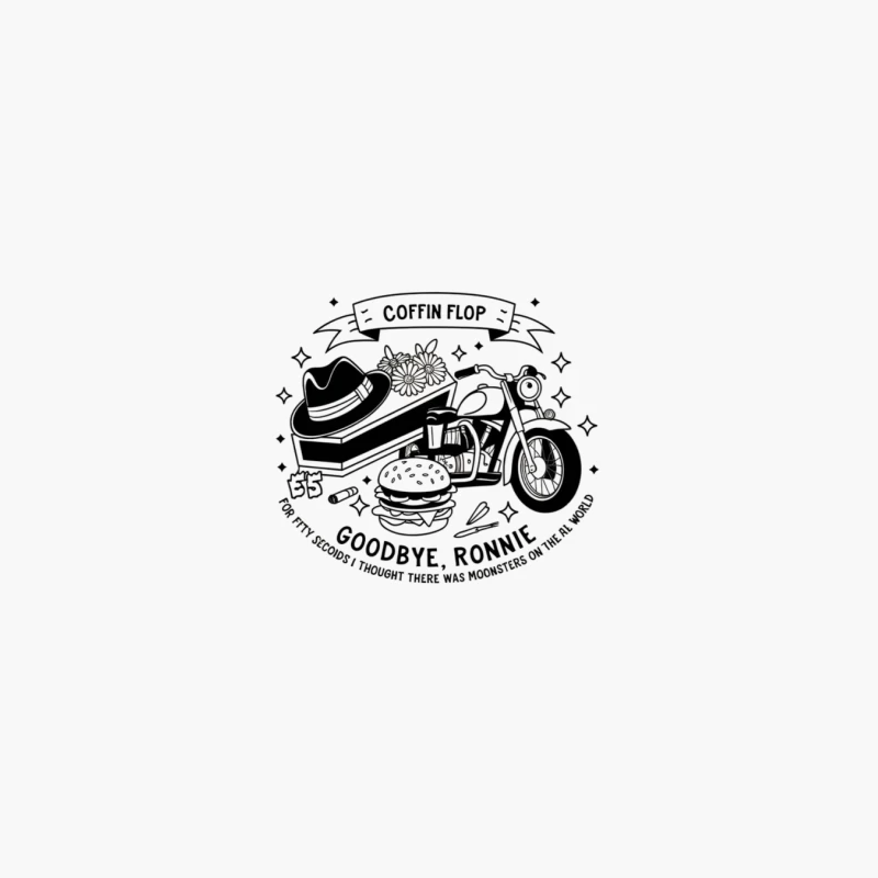 Vintage Coffin Flop: A Monochrome Farewell with Motorcycle and Burger Cotton Tote Bag