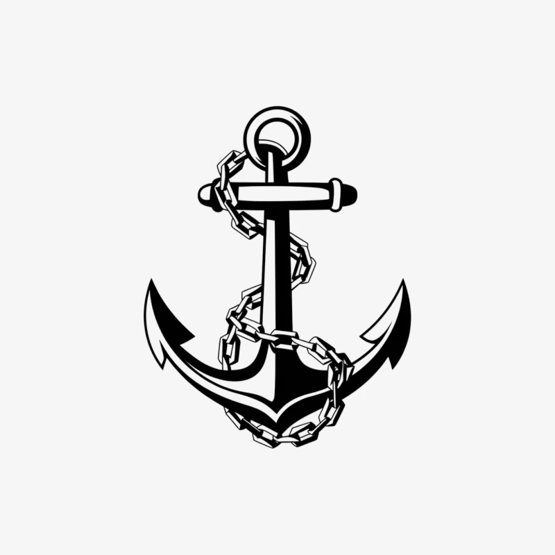 Black and White Nautical Anchor with Chain Symbol Female Pullover Sweatshirt
