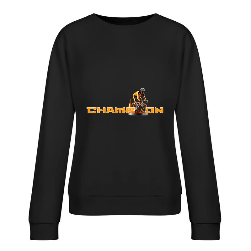 Champion Cycling Sports Logo with Trophy Cyclist Female Pullover Sweatshirt