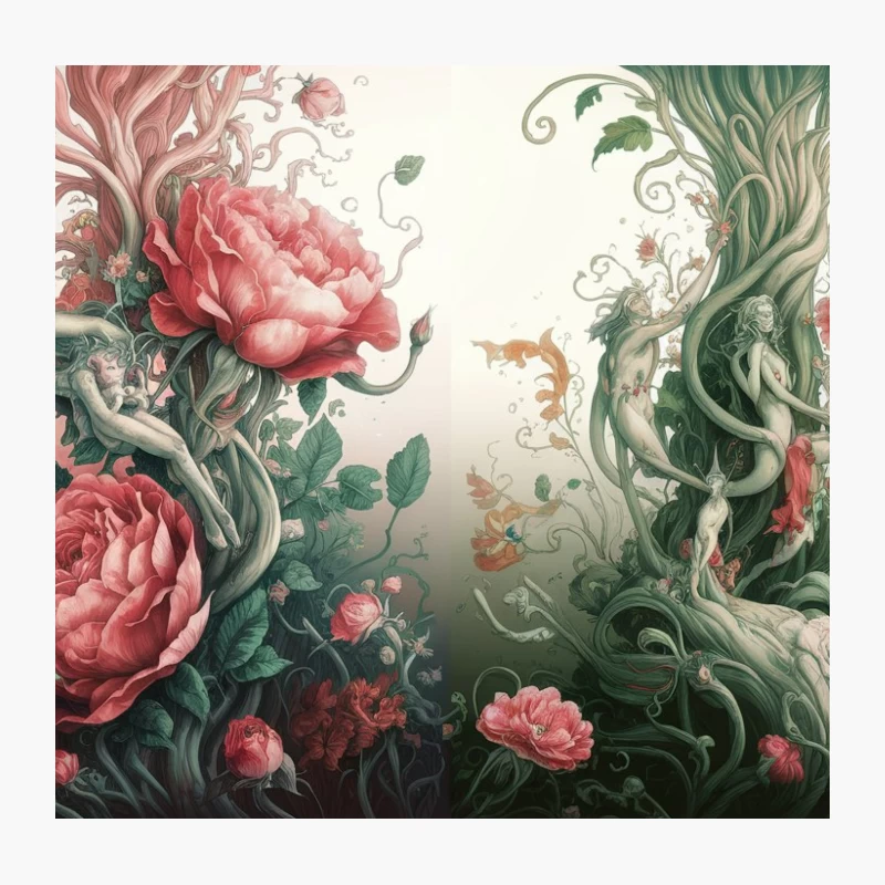 Enchanted Rose Garden: A Surreal Floral Fantasy Throw Pillow