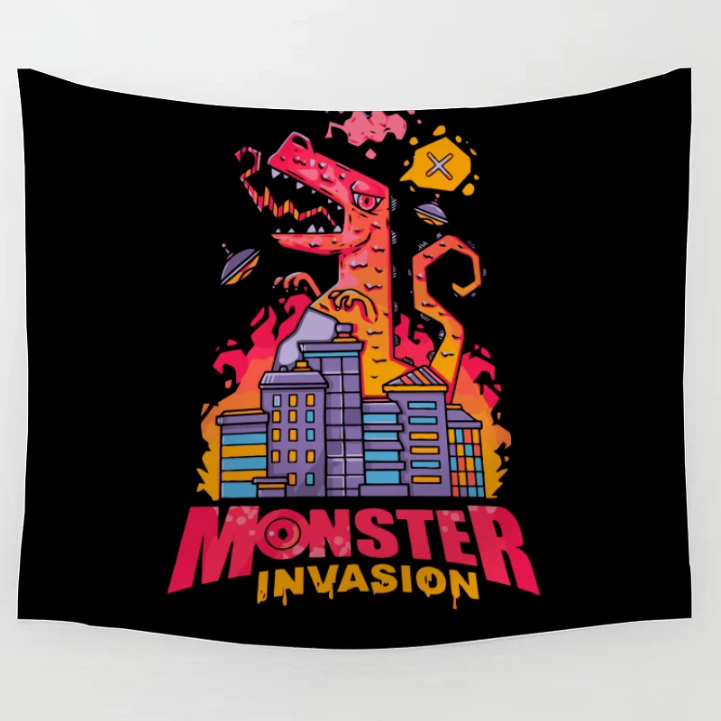 Monster Invasion: A Colorful Cartoon Illustration Tapestry