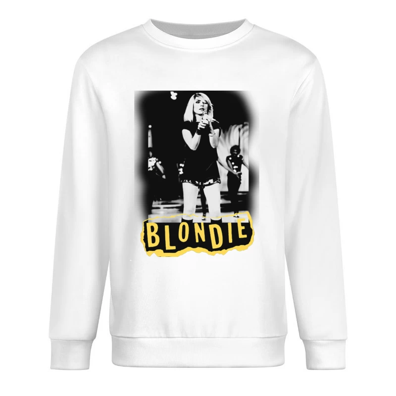 Iconic Blondie Concert Performance in Black and White, 1970s Male Pullover Sweatshirt