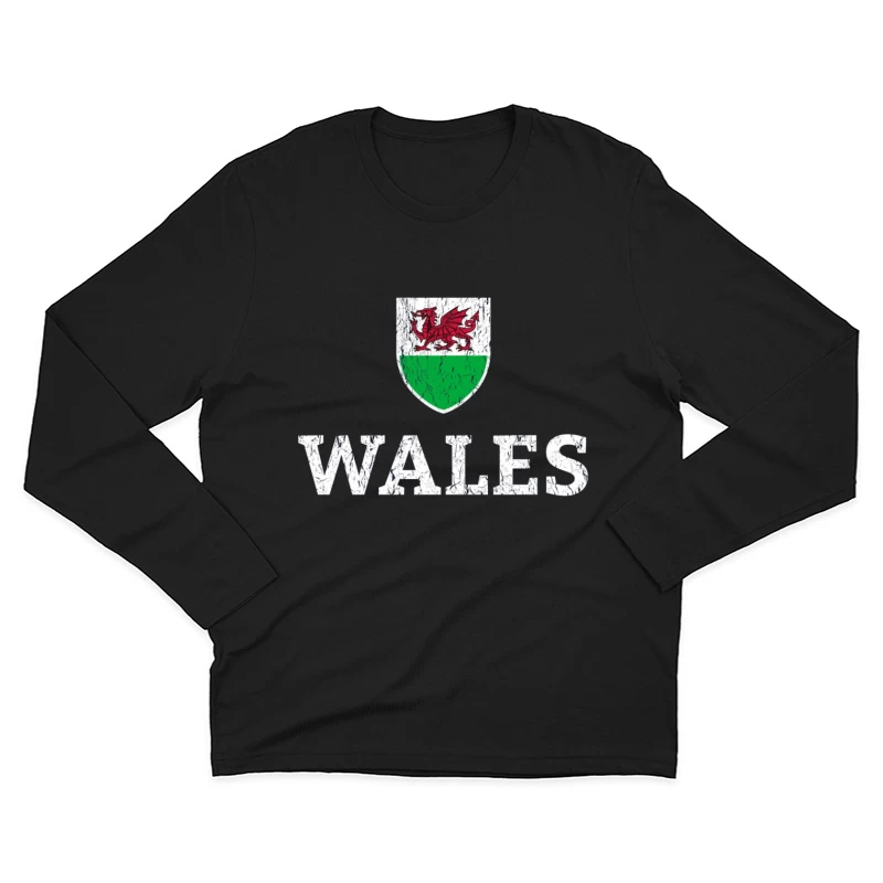 Welsh Dragon Shield with Distressed Text Design Male Long Sleeve T-Shirt