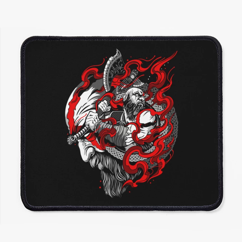 Fierce Warrior with Axe and Flames Mouse Pad