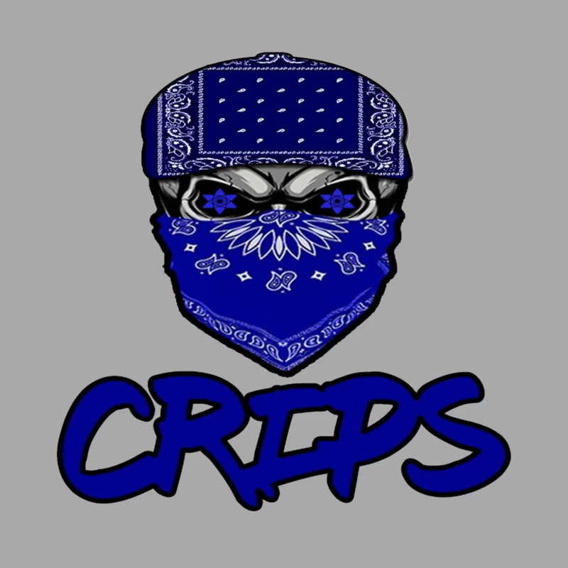 Blue Bandana Skull with Crips Gang Symbol Male Pullover Hoodie