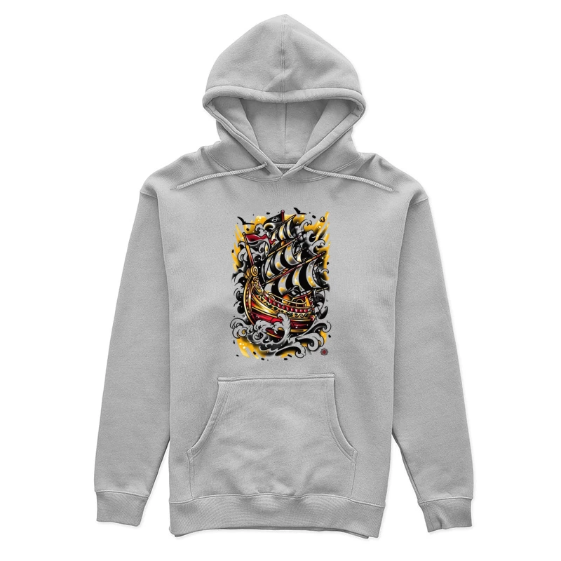 Artistic Pirate Ship Design Female Pullover Hoodie