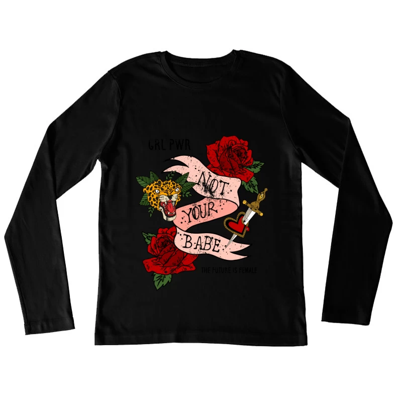 Tatouage d'art classique avec rose et léopard Femme Manches Longues T-Shirt