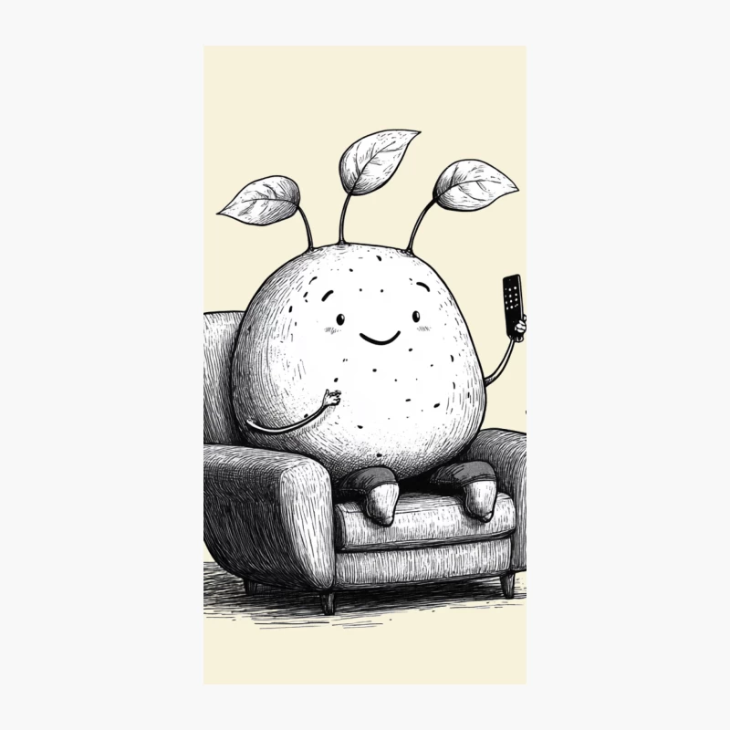 Whimsical Couch Potato: Anthropomorphic Plant Relaxing with TV Remote iPhone Case