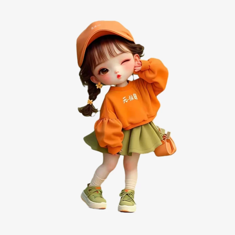 Niedliches Mädchen in Orange mit Accessoires Damen Langarm T-Shirt