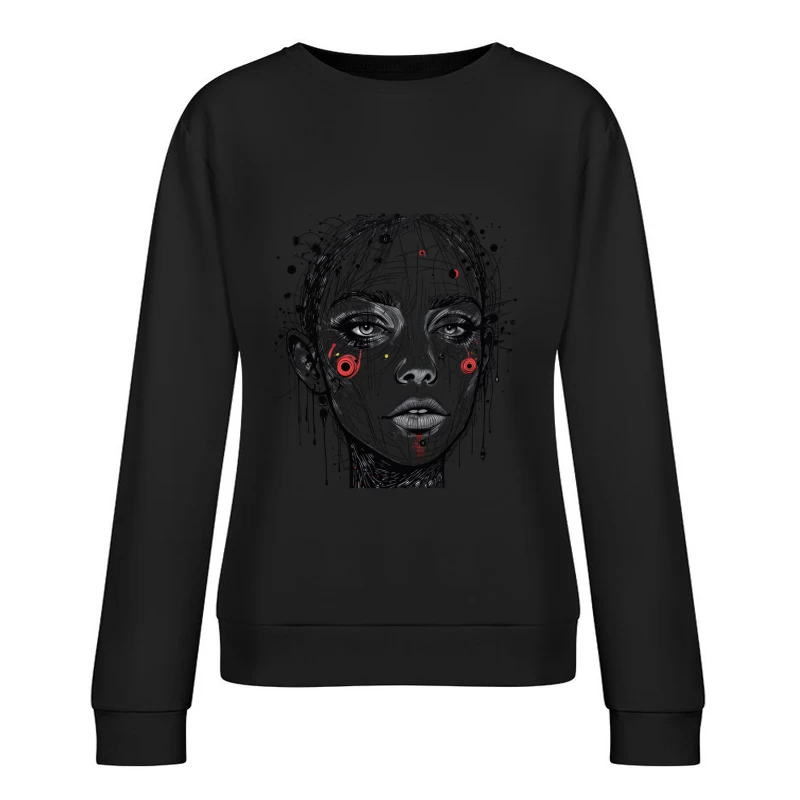 Futuristic Abstract Portrait Illustration Female Pullover Sweatshirt