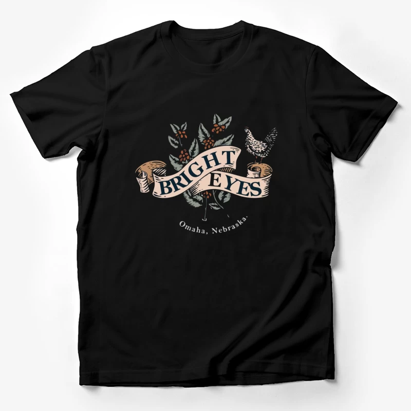 Bright Eyes Vintage Botanical Banner Design from Omaha Male T-Shirt