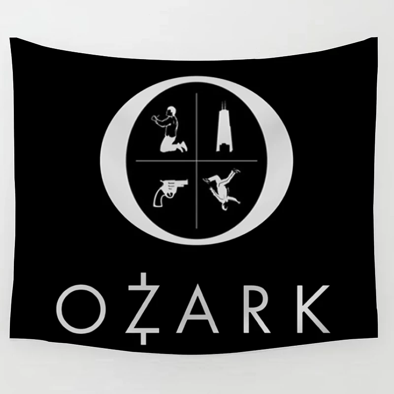 Ozark TV Series Logo with Symbolic Elements Tapestry