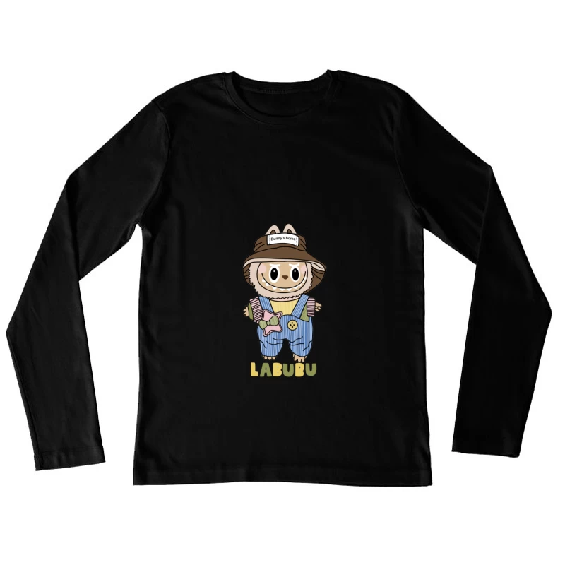 Niedlicher Labubu-Charakter mit Overall und Hut Damen Langarm T-Shirt