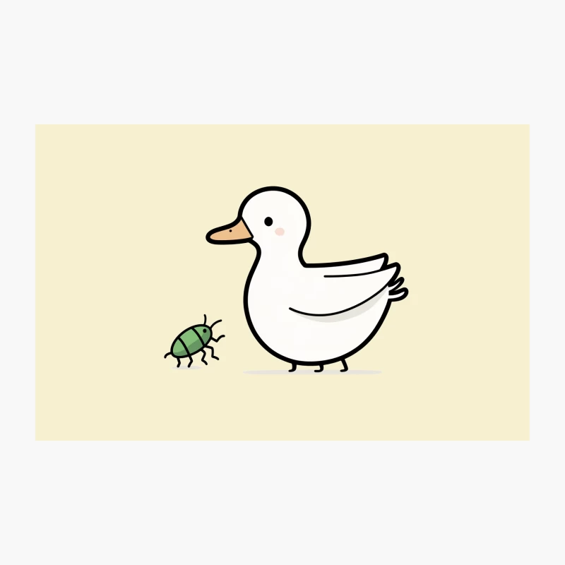 Cute White Duck Meeting A Green Beetle - Simple Cartoon Drawing Travel Mug