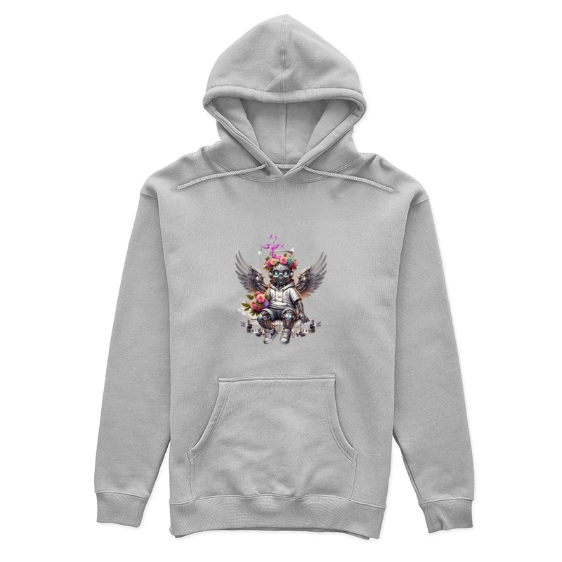 Angelic Steampunk Robot with Floral Crown and Wings Female Pullover Hoodie