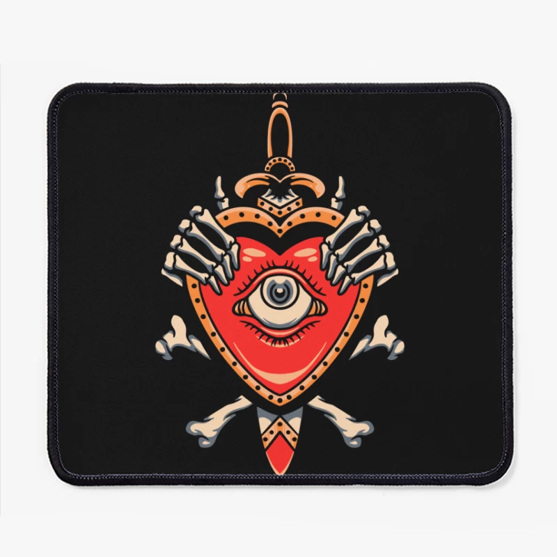 Heart with Eye and Skeleton Hands Mouse Pad