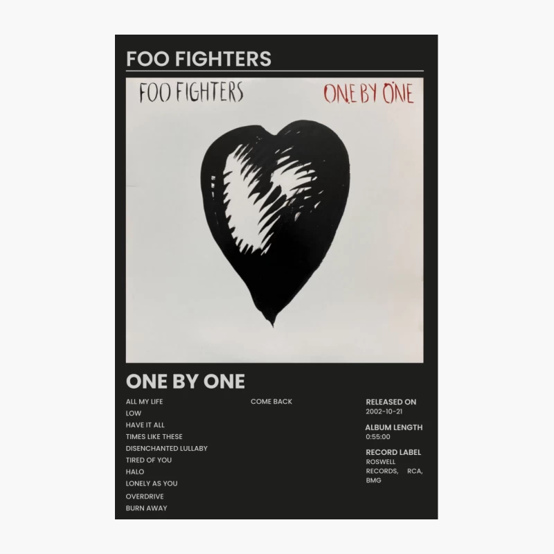 Foo Fighters' "One By One" Album Cover with Heart Symbol and Track List Cotton Tote Bag
