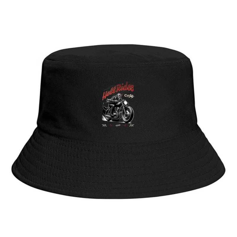 Hell Rider Vintage Cafe Racer Devil Motorcycle Art Bucket Hat