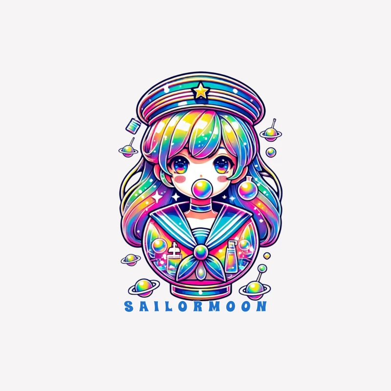 Rainbow Kawaii Sailor Moon Space Art Male T-Shirt