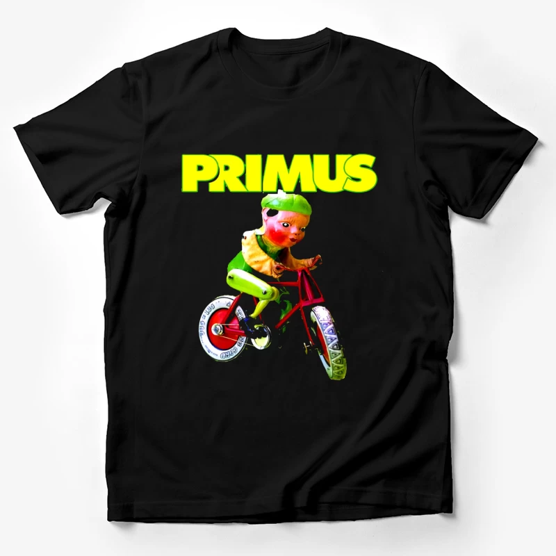 Primus Band Logo with Surreal Vintage Toy Bicycle Art Male T-Shirt