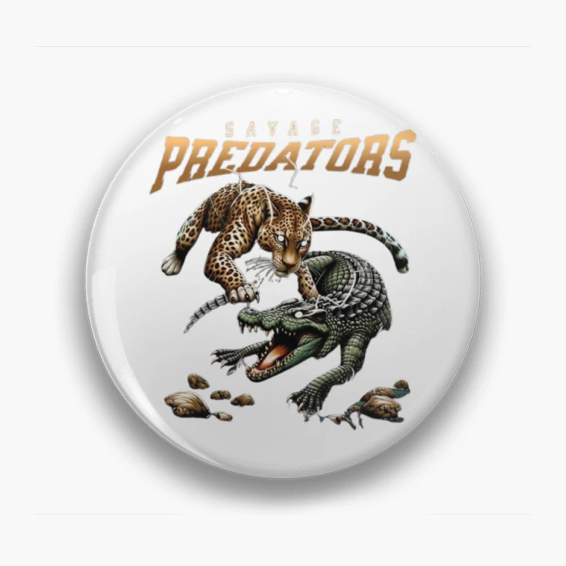 Savage Predators: Jaguar vs Crocodile Battle Art Pin