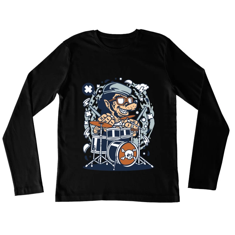 Batteur rock cartoon avec lunettes Femme Manches Longues T-Shirt