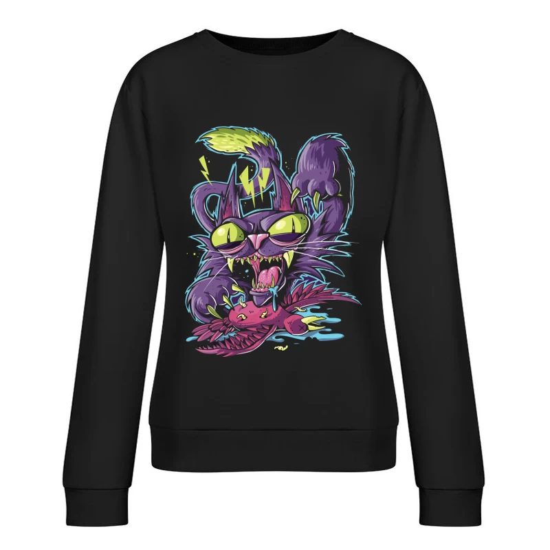 Angry Cartoon Cat Illustration Female Pullover Sweatshirt