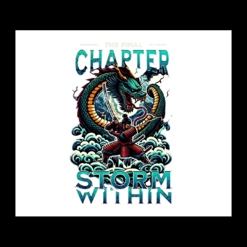 Epic Samurai Warrior Facing Dragon in Storm Within Chapter Art Tapestry