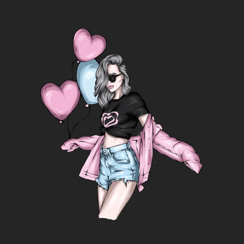 Stylish Girl with Balloons in Summer Fashion Male Pullover Sweatshirt