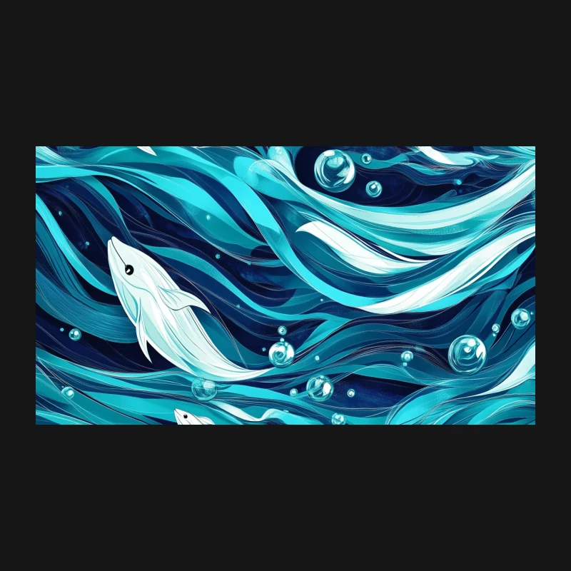 Stylized Underwater Scene with Whales and Ocean Waves Desk Mat