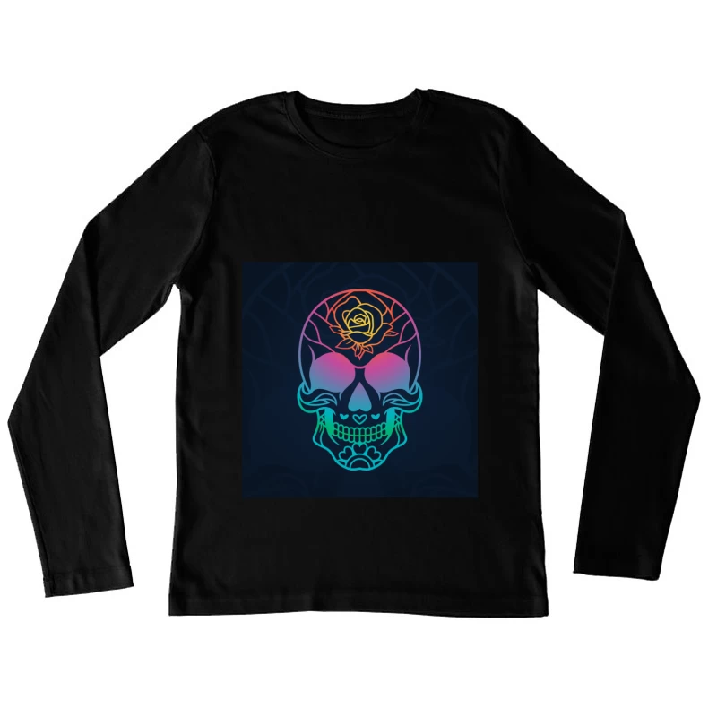 Crâne coloré avec rose Femme Manches Longues T-Shirt