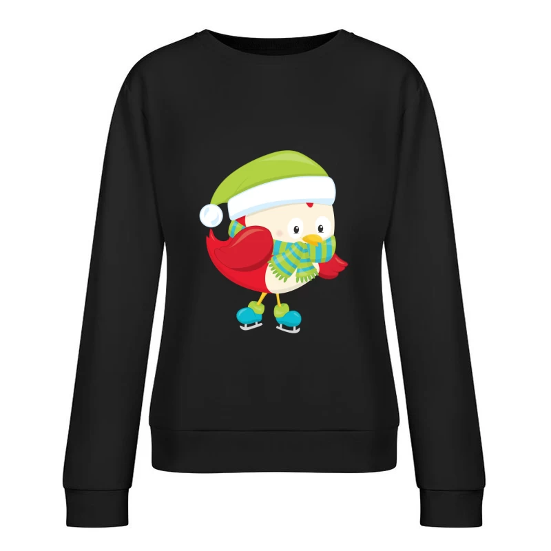Oiseau mignon avec bonnet et écharpe en patinage Femme Sweat-shirt à enfiler