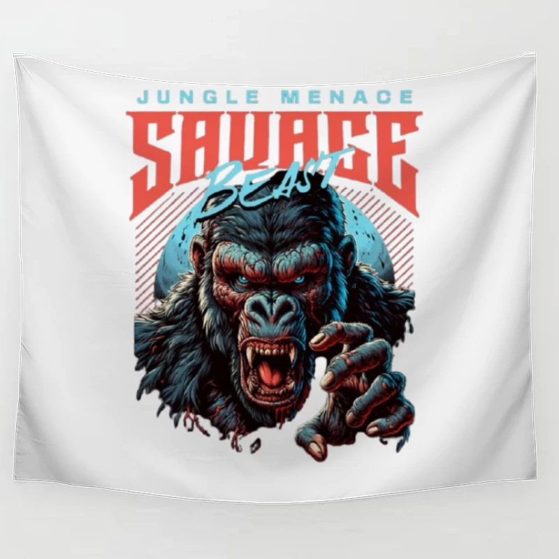 Savage Jungle Gorilla Monster Retro Art Design Tapestry