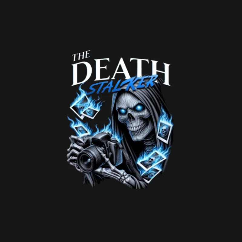 The Death Stalker: Skeletal Photographer with Blue Flames Male Long Sleeve T-Shirt