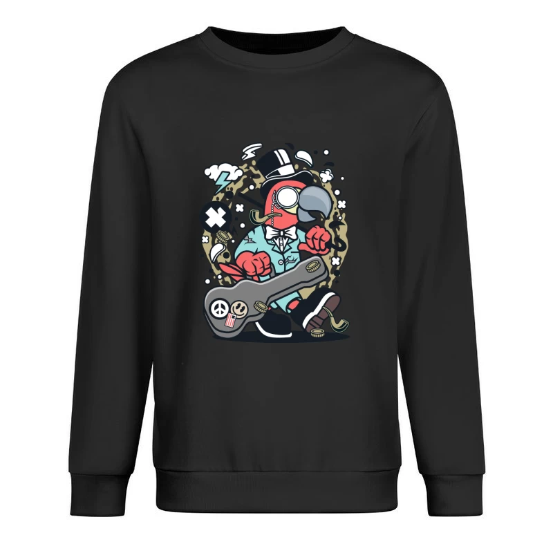 Perroquet chic avec guitare et chapeau haut-de-forme Homme Sweat-shirt à enfiler