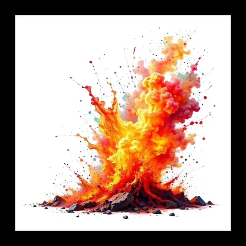 Vibrant Volcanic Eruption in Watercolor Style Pin