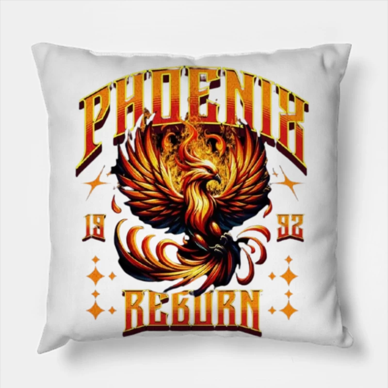 Vintage Phoenix Reborn Fire Bird Mythological Design Throw Pillow