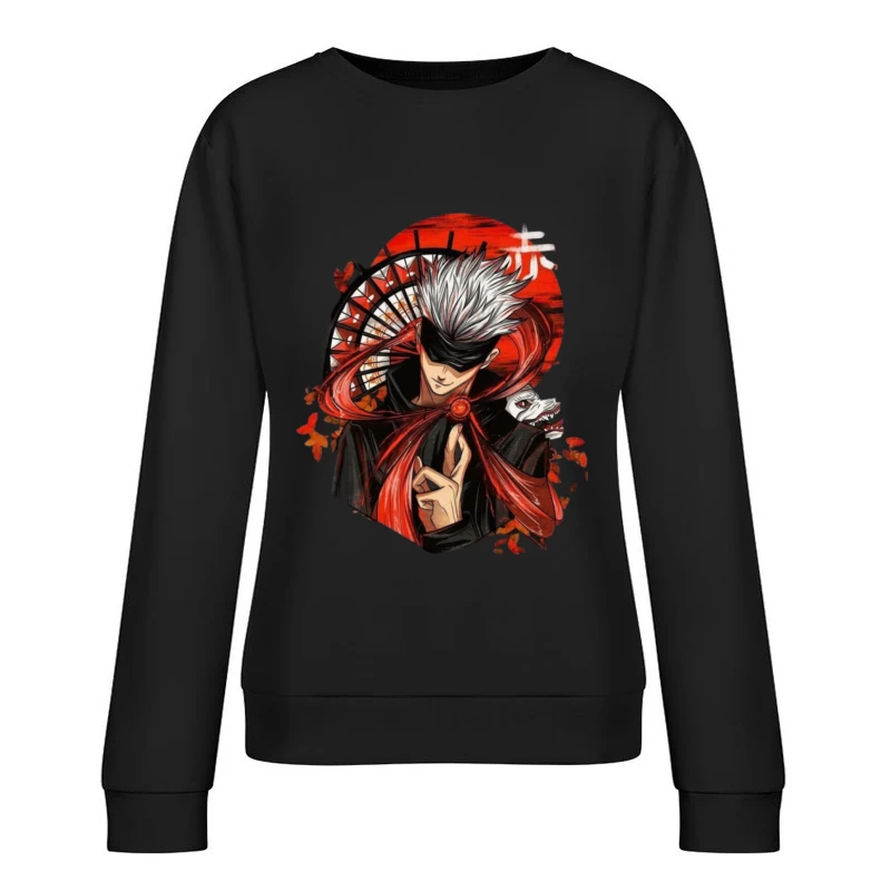 Stylischer Charakter mit Maske und rotem Element Damen Pullover Sweatshirt