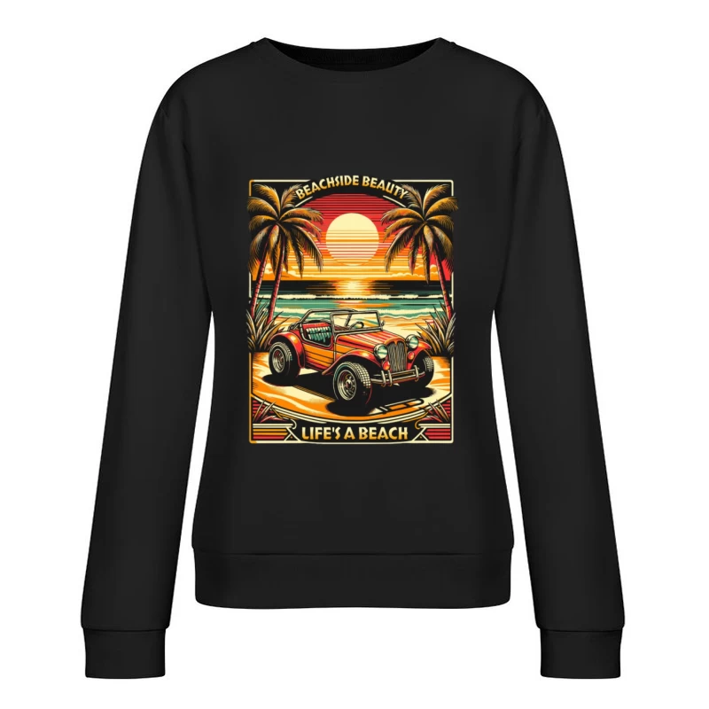 Voiture de plage sous les palmiers au coucher du soleil Femme Sweat-shirt à enfiler