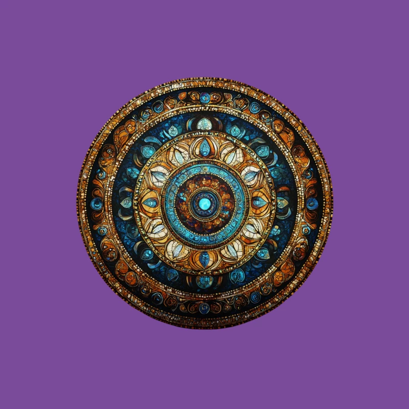 Intricate Blue and Gold Circular Mandala Art Male T-Shirt