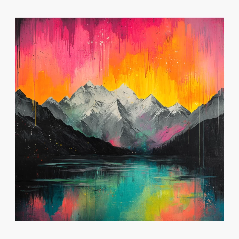 Vibrant Abstract Mountain Landscape with Colorful Dripping Sky Throw Pillow
