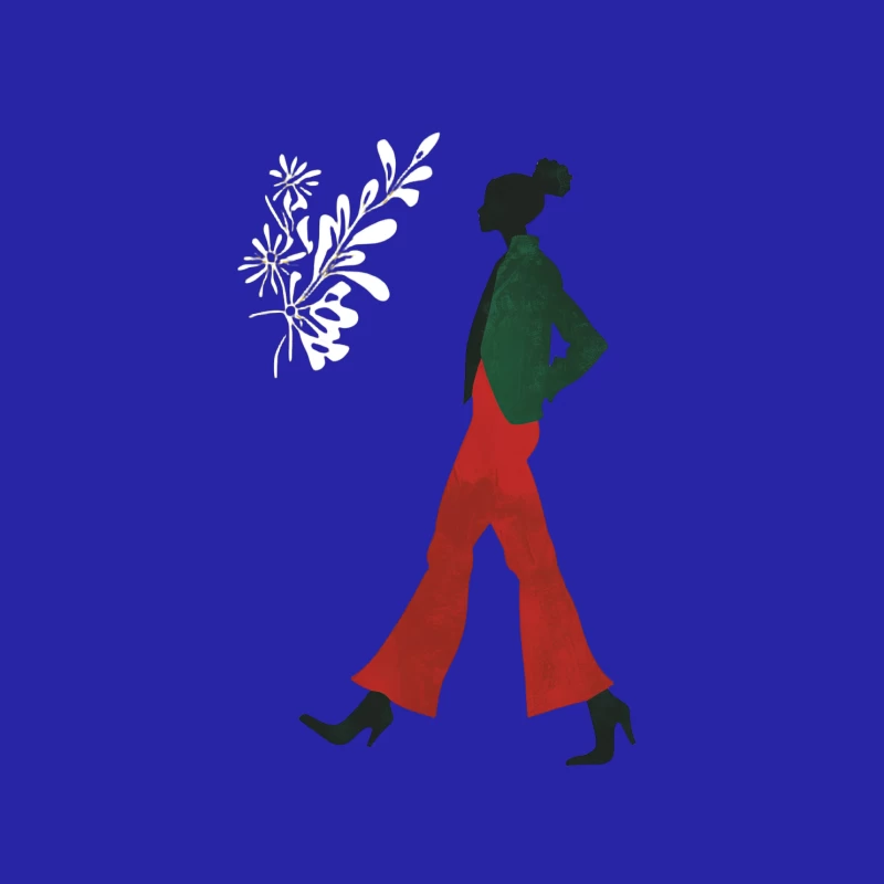 Retro Minimalist Fashion Silhouette: Woman in Green and Red Male Tank Top