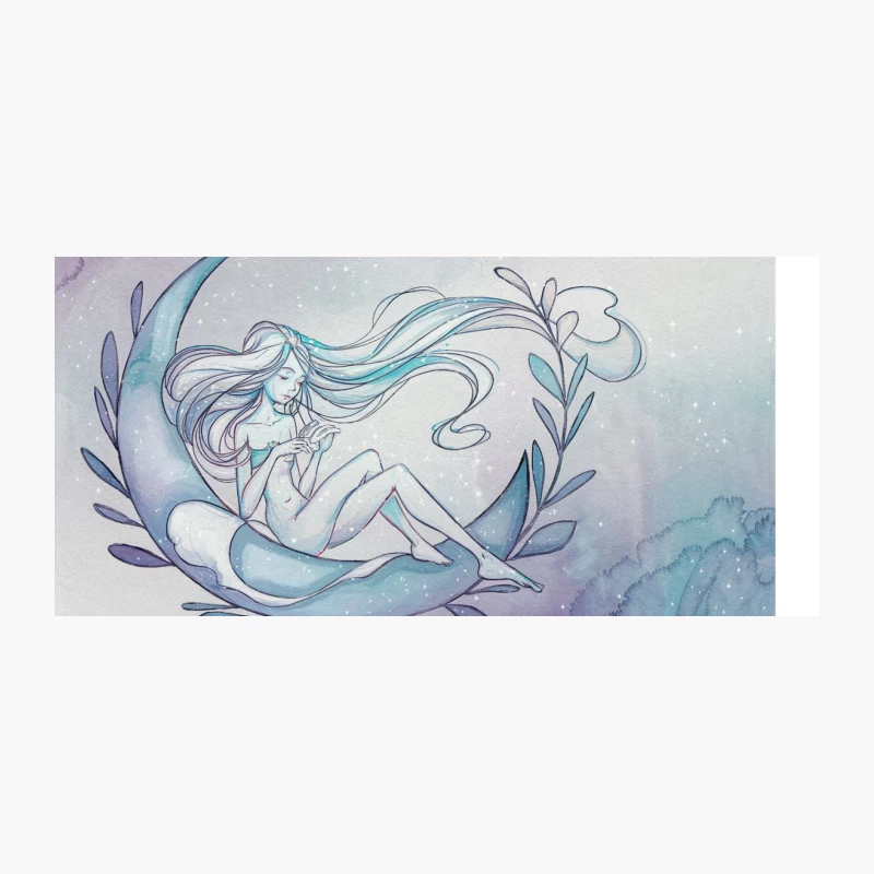 Ethereal Mermaid Resting on Crescent Moon: A Whimsical Watercolor Fantasy Coffee Mug
