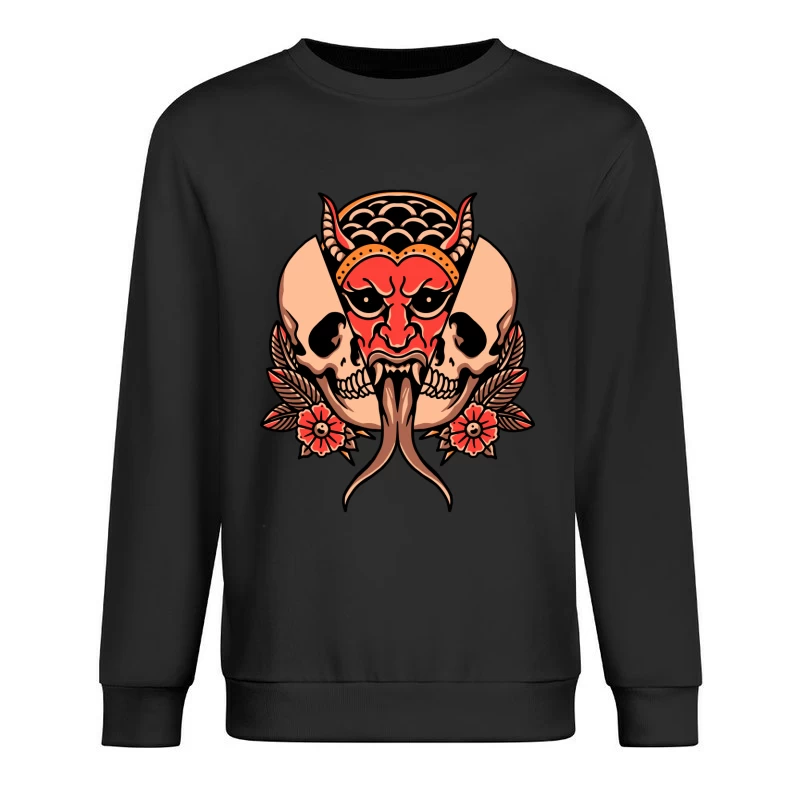 Fierce Demon and Skull Artwork Male Pullover Sweatshirt