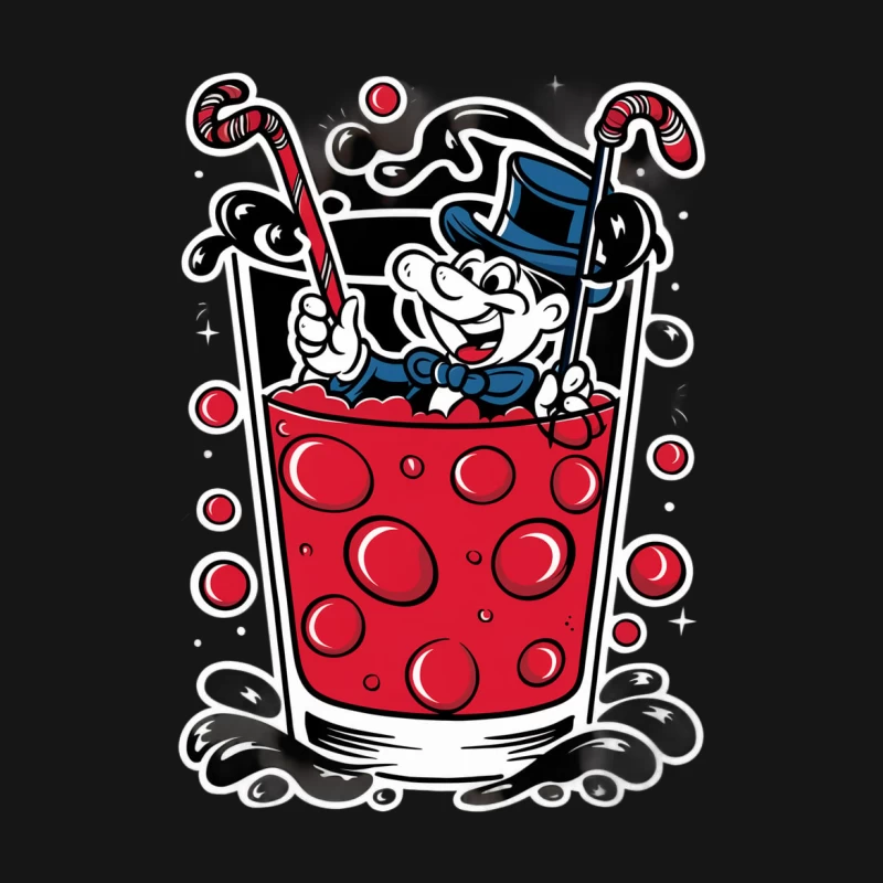 cartoon character drink candy cane top hat red beverage bubbles festive Female T-Shirt