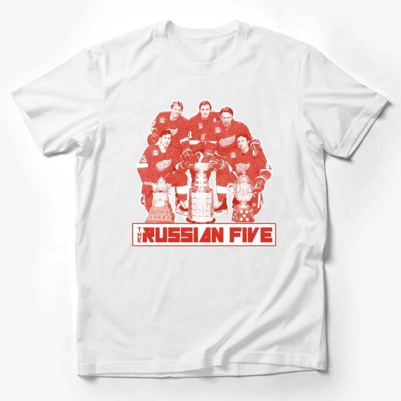 The Russian Five: Legendary Detroit Red Wings Hockey Unit with Championship Trophies Male T-Shirt