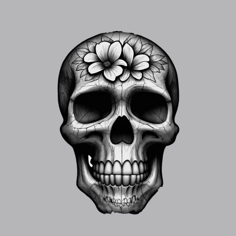 Floral Skull Illustration Pin