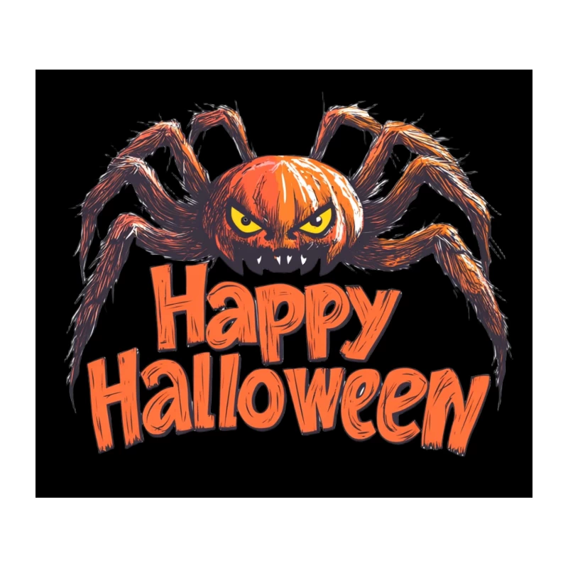 Creepy Halloween Pumpkin Spider Illustration Tapestry