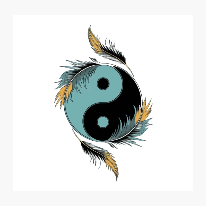 Feathered Yin Yang: Spiritual Balance in Artistic Design Throw Pillow